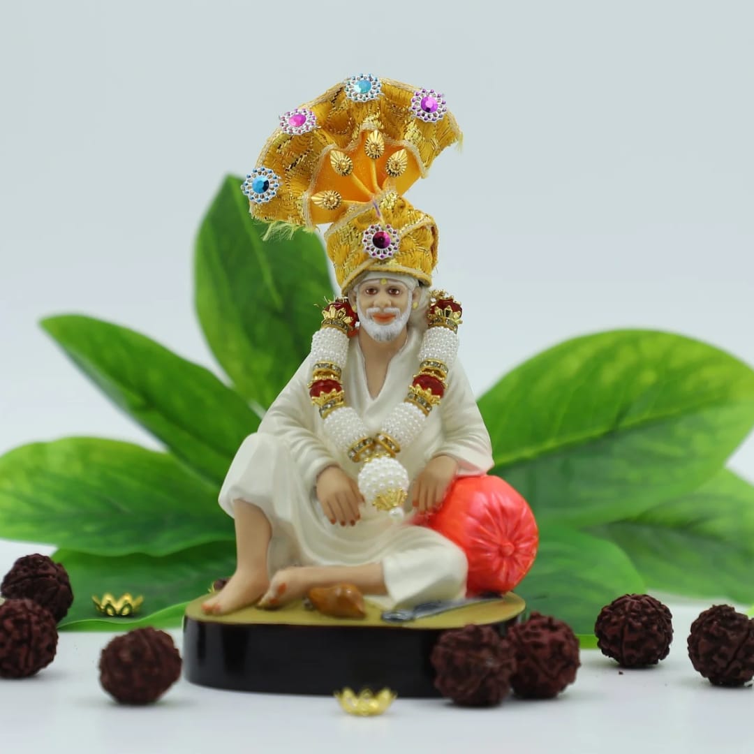 Shirdi Sai Baba Idol,Murti Dwarkamai Statue Sitting on Stone 4.5 inches